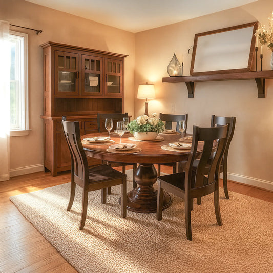 Foles Round Pedestal Dining Table, Solid Wood