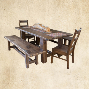 Hand Hewn Dining Set with wooden brace
