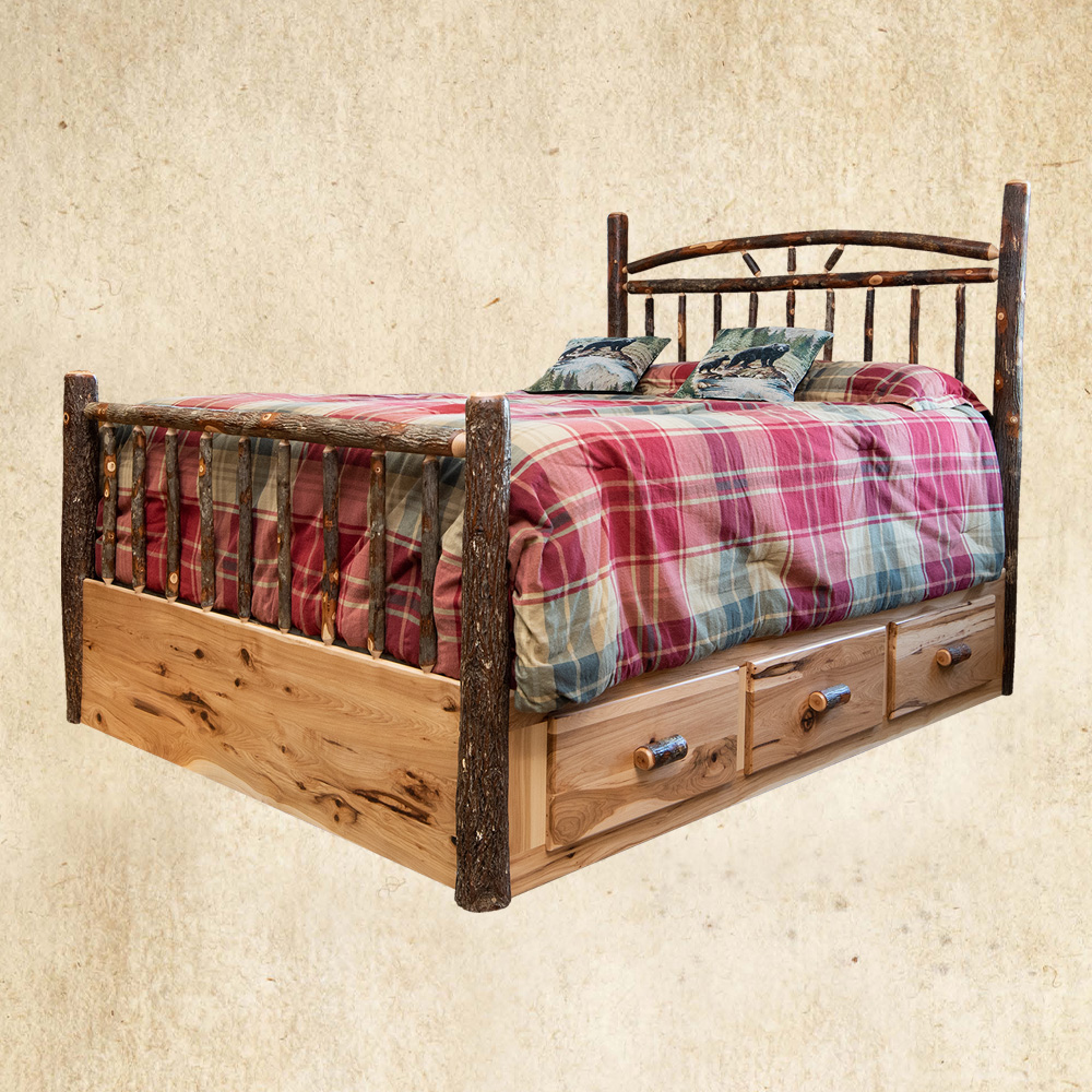 Hickory Bed with Drawers