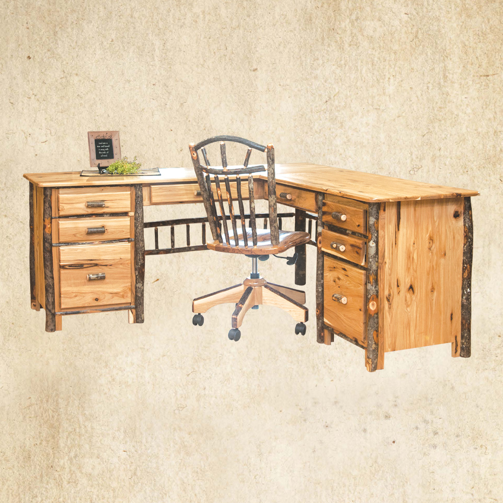 Hickory Corner Desk with Wagon Wheel Chair