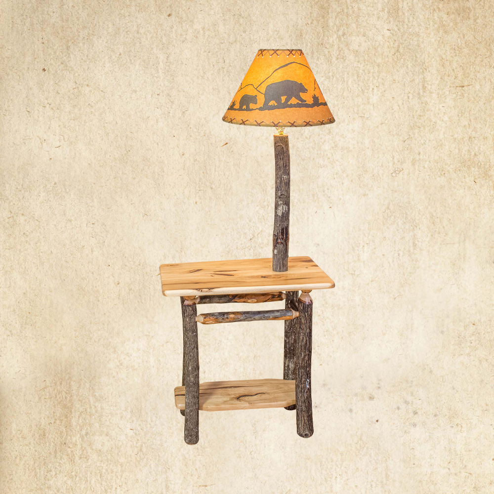 Hickory End Table with Lamp and Shade