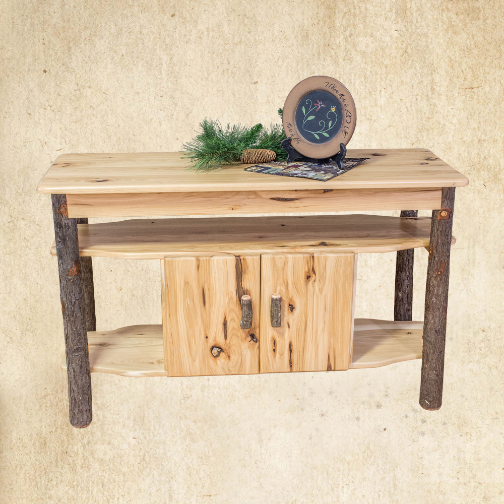 Hickory Sofa Table with shelf and doors
