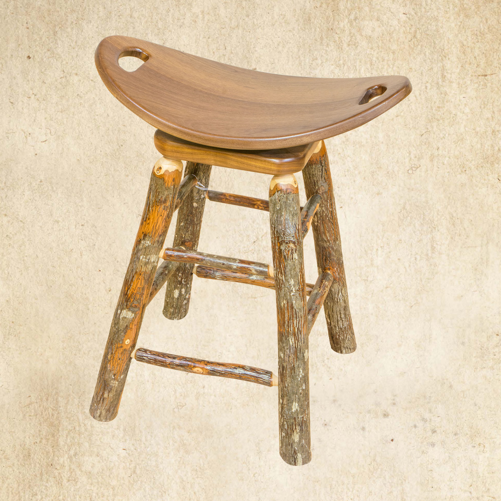 Hickory Swivel Saddle Bar Stool with Walnut Seat