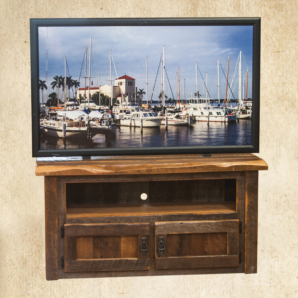 Reclaimed Wood Low TV Stand with opening and two doors