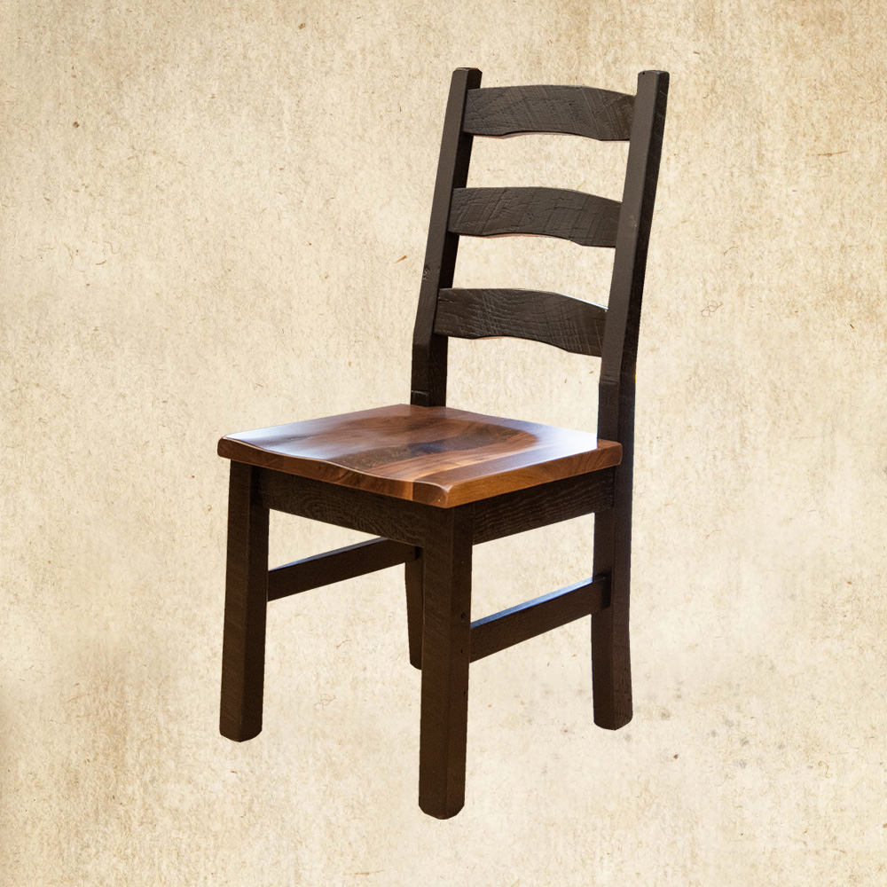 Reclaimed Wood Black Frame Chair with Walnut Seat