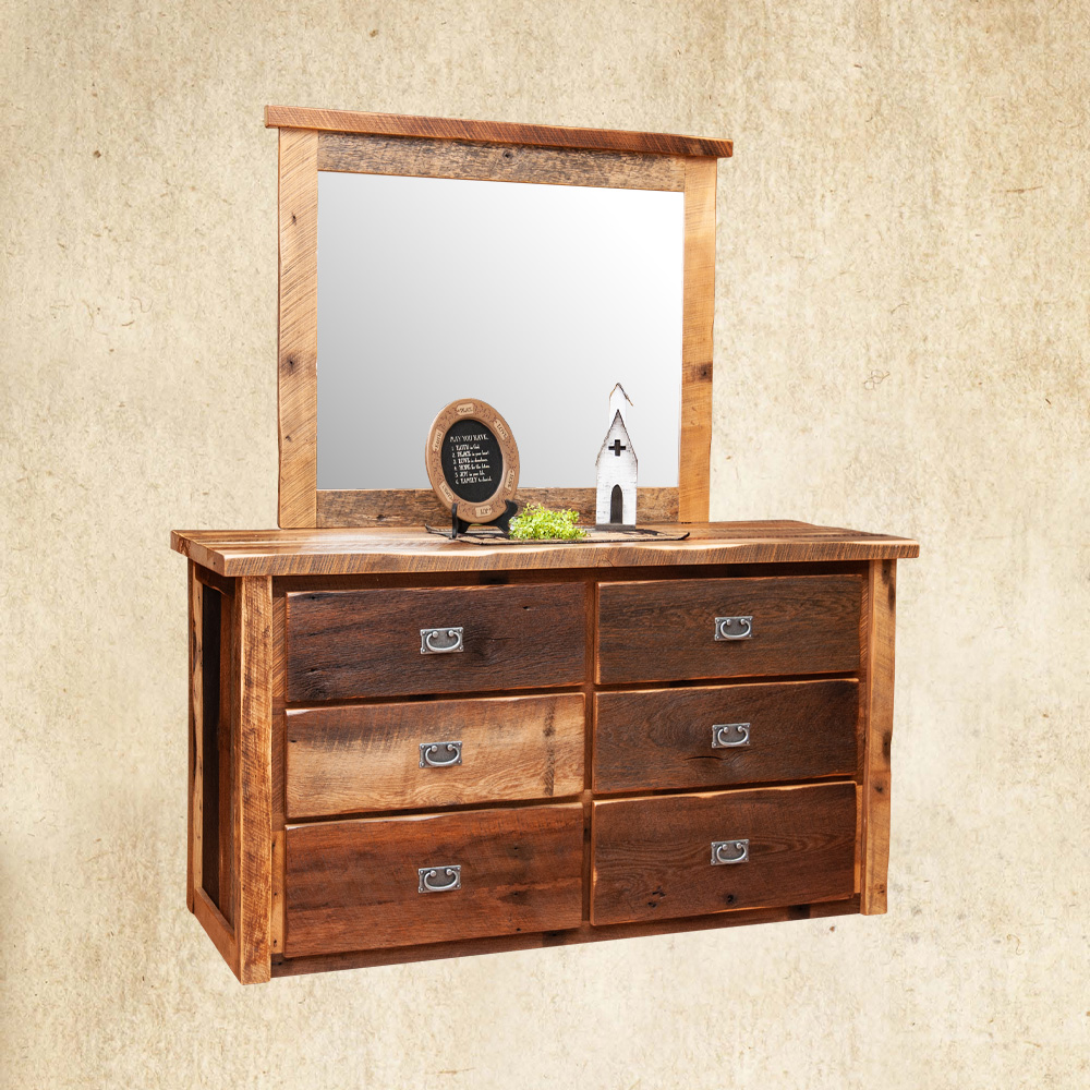 Reclaimed Wood Dresser 6 Drawer with mirror