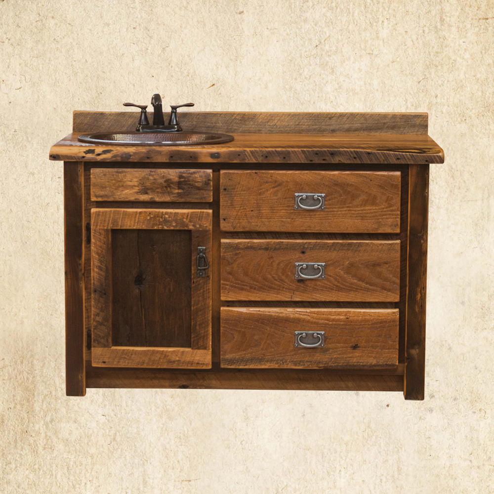 48" Reclaimed Wood Vanity with 1 door, 3 drawers and side sink