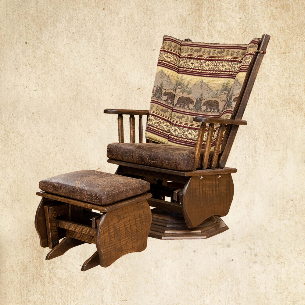 Rought Cut Swivel Glider Rocker with ottoman