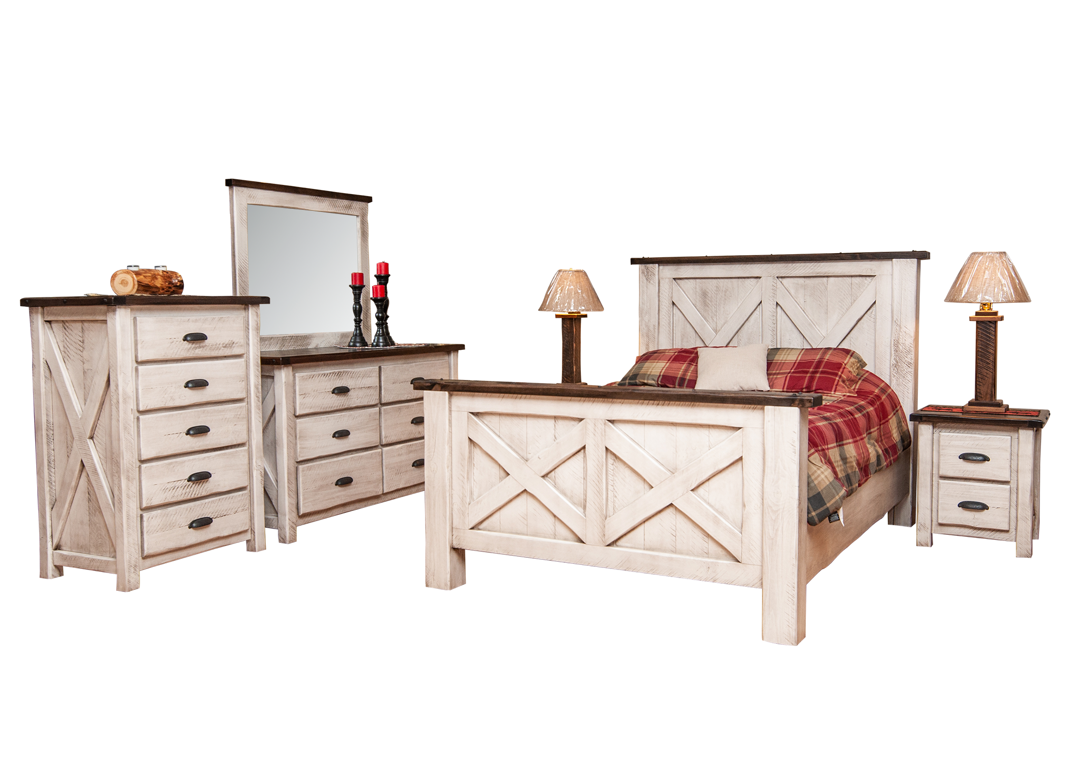 Hand Hewn Barn Wood with X Bed Set